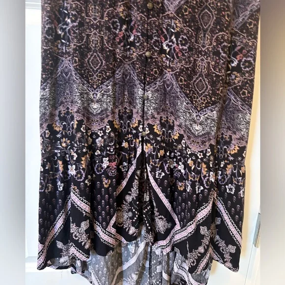 Whimsy goth XL Boho Maxi Dress Floral Paisley Black Purple Spring Festival Flowy - Picture 5 of 8